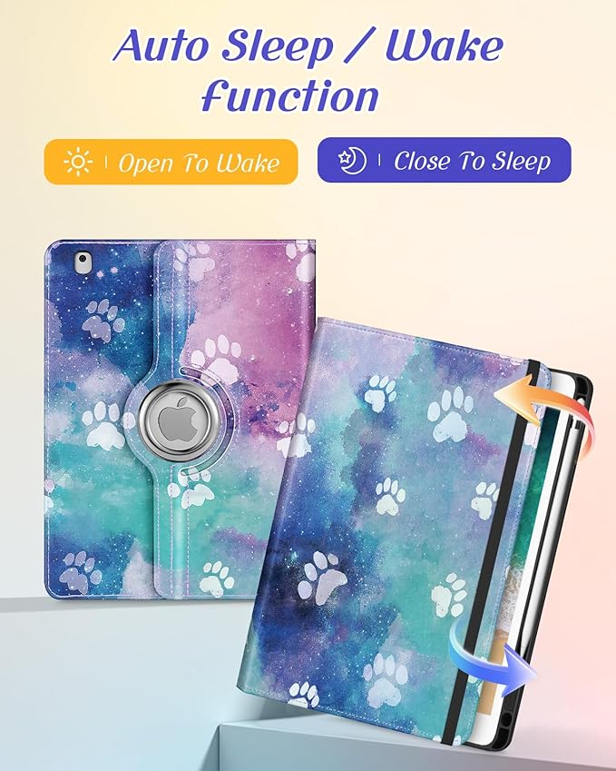 Kidcube for iPad 5th Generation Case 2017/Air 1st 2013/Pro 9.7 Inch Case 2016 - Women Girls Kids Cute Rotating Stand Folio Cover with Pencil Holder & Card Slot Kawaii Cartoon Cool Dogs Design Cover