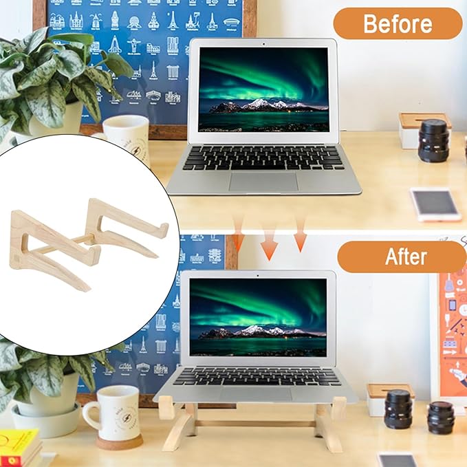 UI U & I Laptop Stand Riser, Portable and Adjustable Stand, for Notebook up to 13-17 Inch, Wood