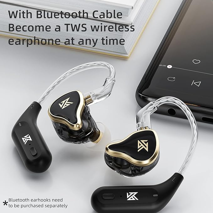 KZ ZAS 7BA+1DD in Ear Monitor Headphones, Wired Earbuds 8 Hybrid Drivers HiFi Deep Bass Sound Isolating Earphone Clear Sound Secure Fit 8 Core Durable Cable Professional IEM (Without Mic, Black)