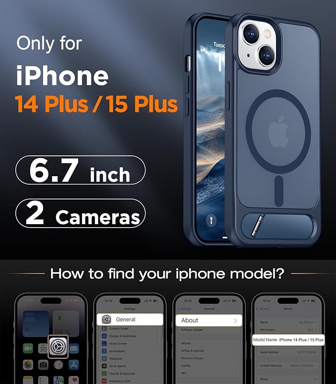 Magnetic Compatible with iPhone 15 Plus Case & iPhone 14 Plus Case, [Built-in Invisible Kickstand][Compatible with MagSafe][Military Grade Shockproof] Slim Translucent Matte Phone Case 6.7"