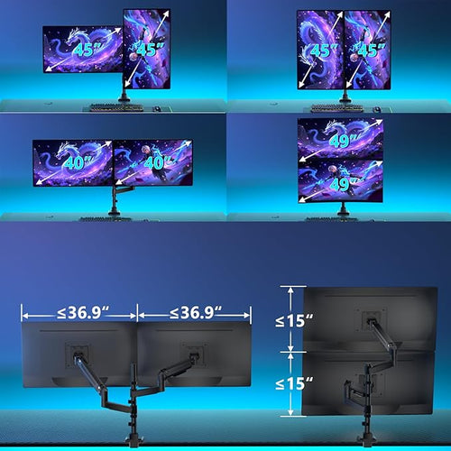 WALI Dual Monitor Mount for Ultrawide Heavy Duty Curved Monitor Stacking, Dual Monitor Arms Fits 13-49 Inch for Ultrawide Screens up to 44lbs, 49 inch Monitor Arm, Black