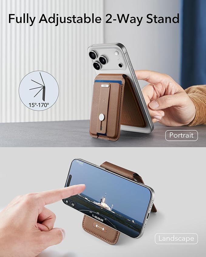 ESR Geo for Magsafe Wallet with Full Find My Functionality,5 Card Holder Stand Grip for Phone Case, RFID Blocking, Magnetic Wallet for iPhone 17e/17/16/15/14/13/12 Series, with Adjustable Stand, Brown