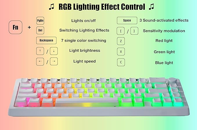 R66 65% Voice-Activated Hot Swap RGB Triple Mode（2.4Ghz/Bluetooth 5.0/Wired） Wireless Top Gaming Keyboard,Knob Control Mechanical Keyboard, PBT Keycaps (Glacial-White- Tactile Switch)