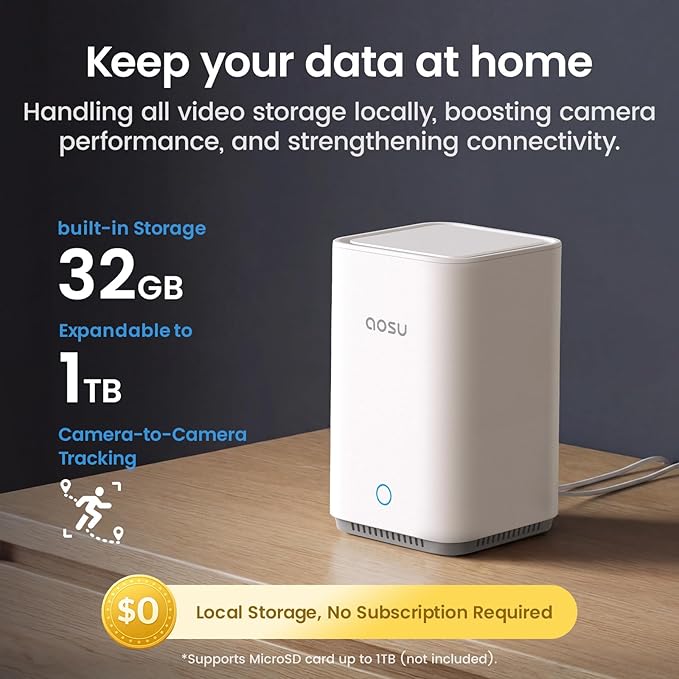aosu Security Cameras Wireless Outdoor, 6-Cam Kit, No Subscription Required, aosuBase Expandable to 1TB (32GB Built-in), 360° Pan & Tilt, Human Auto Tracking, 5MP Color Night Vision, Easy Setup