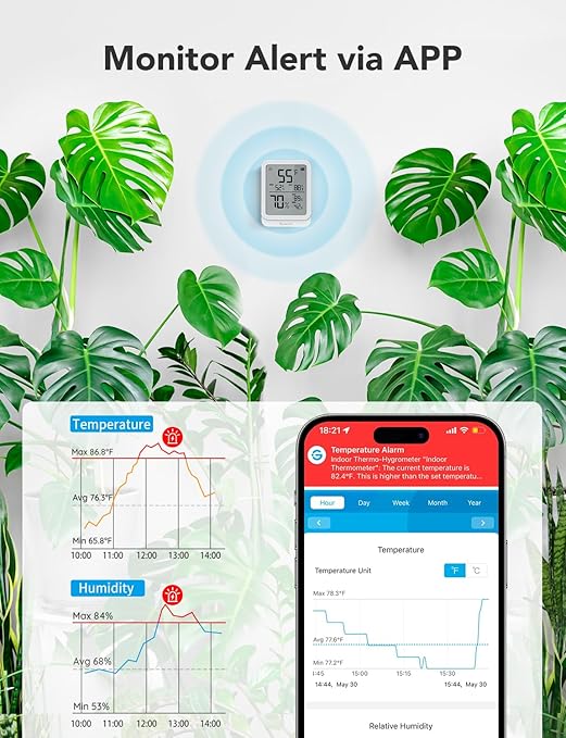 GoveeLife Hygrometer Thermometer H5104 3Pack, Bluetooth Room Temperature Monitor with APP Alert and 2 Years Date Storage Export, Remote LCD Digital Hygrometer Indoor Humidity Meter, Greenhouse