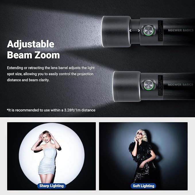 NEEWER BASICS RGB Photography Flashlight with Desk Tripod Stand/4 Colors/20 Gobo Filters/7500mAh, 10W 6300K CRI95+ Portable LED Spotlight Ambient Sunset Light for Video Recording Studio Lighting, FL10
