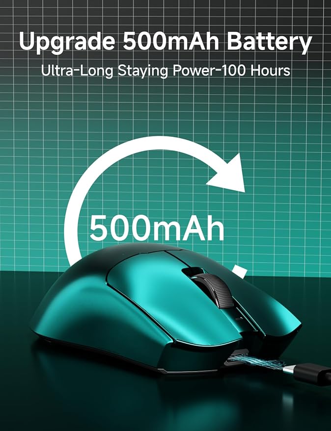 EWEADN S9 Max Wireless Gaming Mouse, 59G Ergonomic Computer Mouse, Triple Modes, 8K Polling, 26K DPI, PAW3395 Optical Sensor, Kailh Switch, 250h Battery Life, Programmable for PC/Win/Mac(Green)