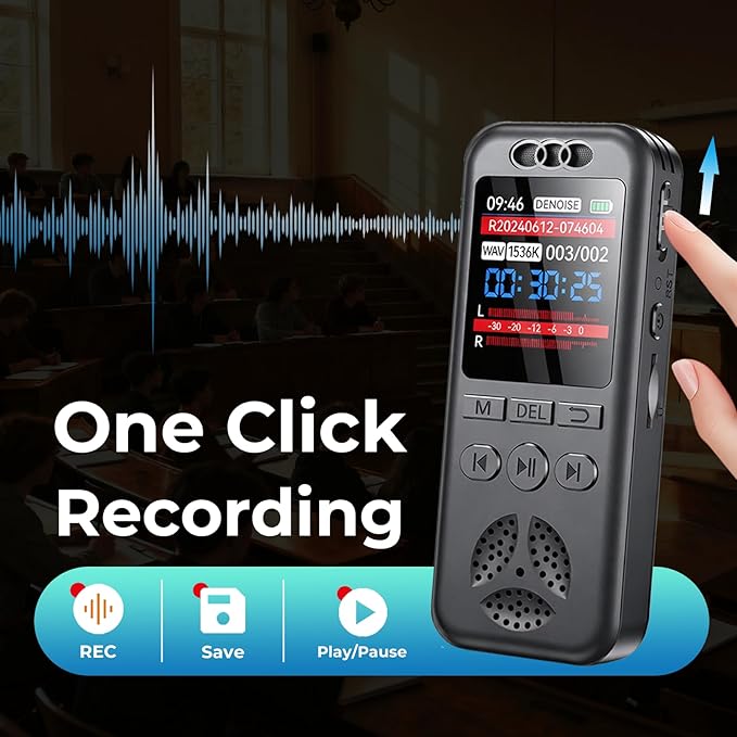 64GB Digital Voice Recorder, Small Voice Activated Recorders with Playback, 1536Kbps Audio, 70dB Noise Reduction, A-B Repeat Recording Device Portable Mini for Lectures, Meetings, Interview etc
