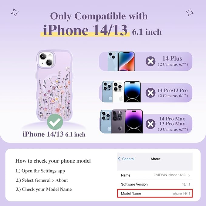 GVIEWIN Cute for iPhone 14 Case & iPhone 13 Case [Compatible with MagSafe] [Curly Wave Edge] Floral Translucent Magnetic Shockproof Protective Phone Cover for iPhone 14/13 6.1'', Floratopia/Colorful