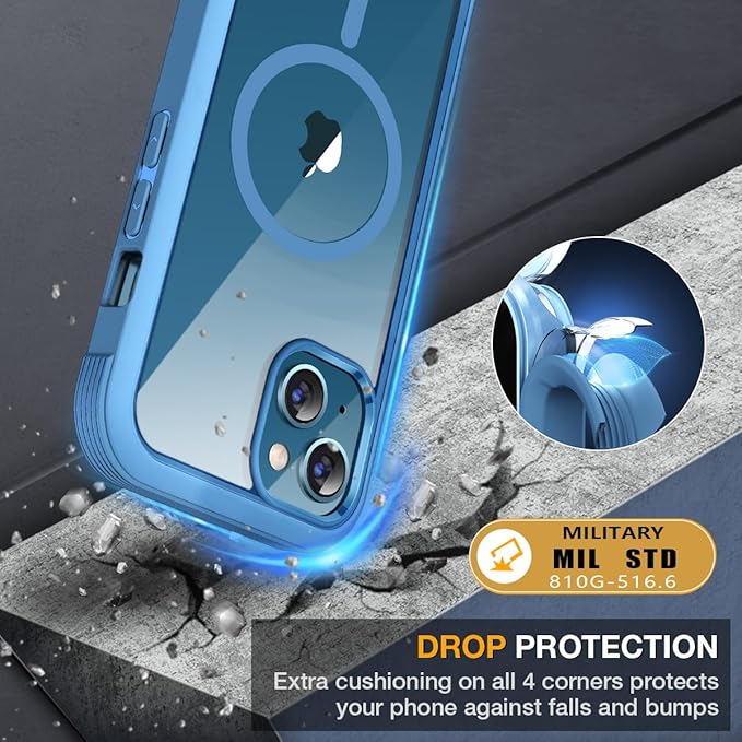 Miracase for iPhone 13 Case 6.1'', [Bubble Free] Full-Body Bumper Phone case with Built-in Full Glass Screen,No Gap,Compatible with MagSafe,Blue