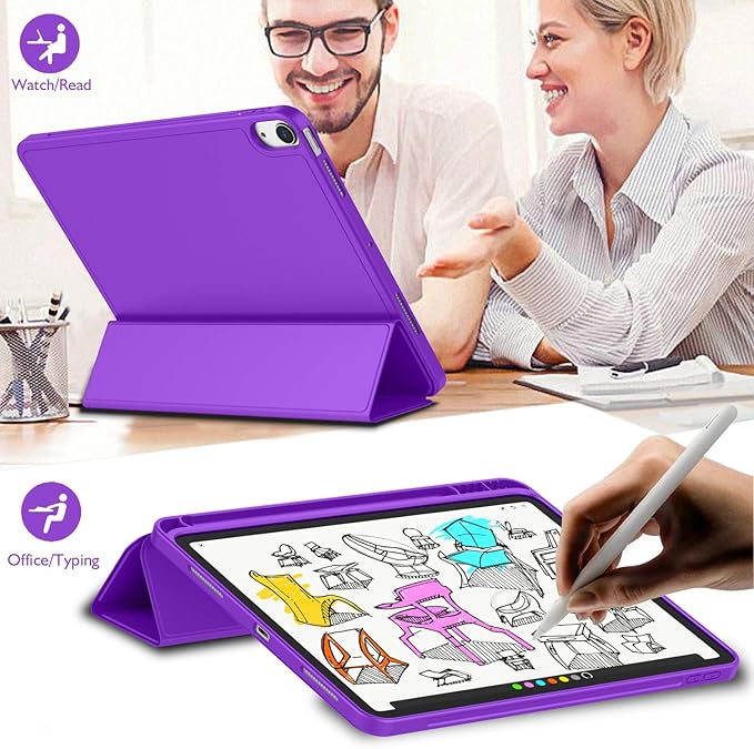 iMieet iPad Air 11 Inch Case M4/M3/M2(2026/2025/2024), iPad Air 5th/4th Generation Case 2022/2020 10.9 Inch with Pencil Holder,Trifold Stand Smart Case with Soft TPU Back(Grape Purple)