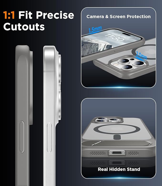 Magnetic Compatible with iPhone 15 Pro Max Case, [Built-in Invisible Kickstand][Compatible with MagSafe] [Military Grade Shockproof] Slim Translucent Matte Phone Case for iPhone 15 Pro Max 6.7"