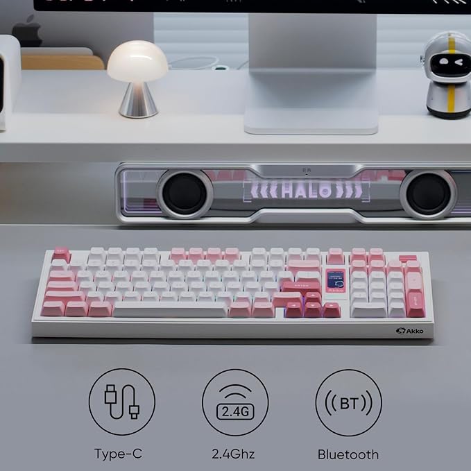 Akko 5098B Wireless Gaming Keyboard with Screen, Prunus Lannesiana Hot-Swappable Full Size Mechanical Keyboard with Scroll Wheel, Numberpad, RGB Gasket Keyboard, Piano Pre Lubed Switch