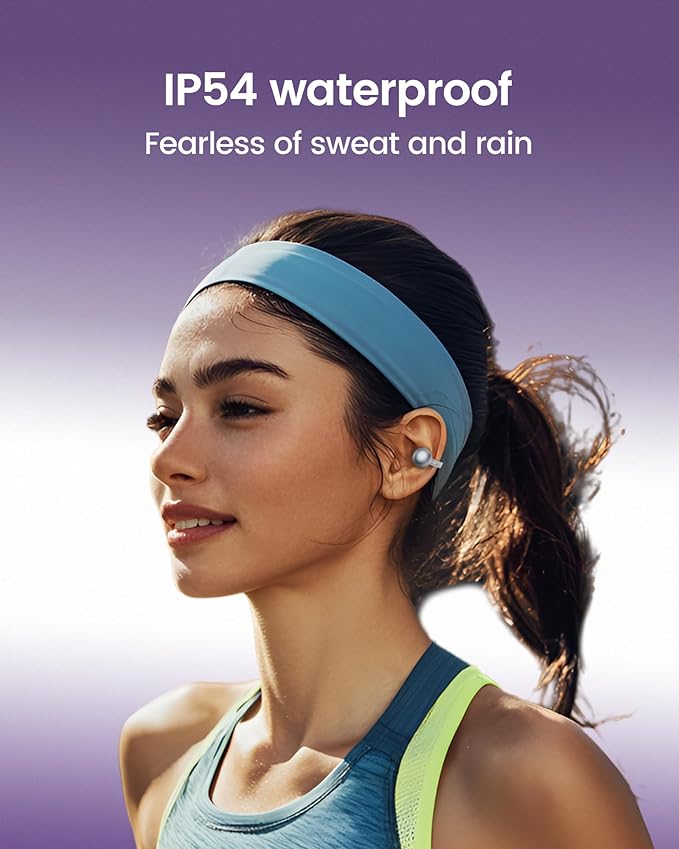 mojawa StarClip Open-Ear Wireless Bluetooth Headphones, Clip-On Earbuds with Soft Silicone Pads, 4D Panoramic Sound, IP54 Water-Resistant Ear Grips for Workout, Black with Silicone Pads