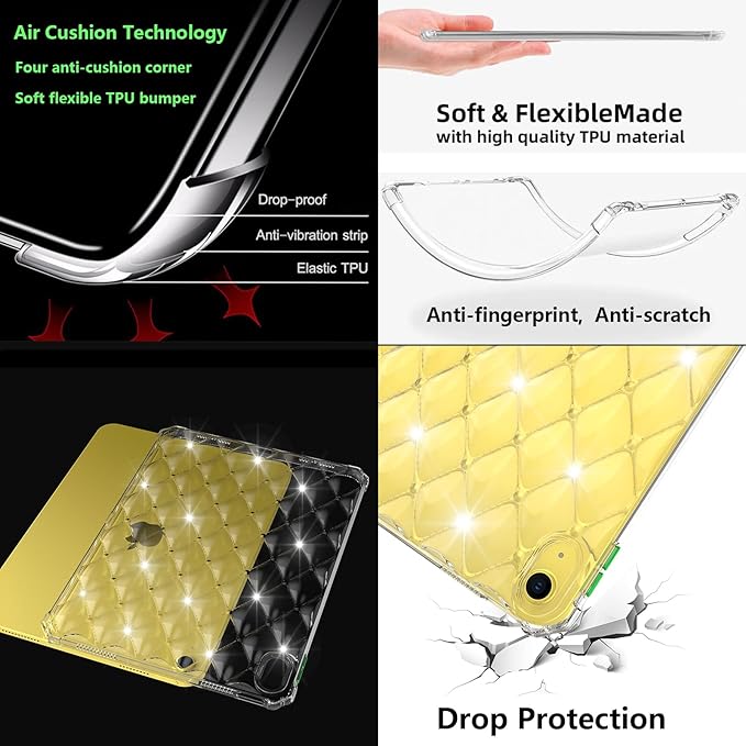Clear Case for iPad (A16) 11th Generation 11 inch 2025/ iPad 10th Generation Case 10.9 inch 2022, UUcovers Clear Back Transparent Soft TPU Cover Shockproof Silicone Bumper Anti-Yellow Anti-Slip Shell