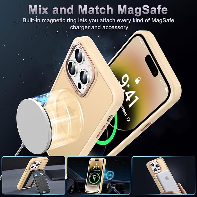 Newfuture Designed for iPhone 14 Pro Max Case with Magnetic [13 FT Military Drop Protection] [Compatible with Magsafe] Slim Translucent Matte Shockproof with Anti-Fingerprint Phone Case, Creamy Yellow