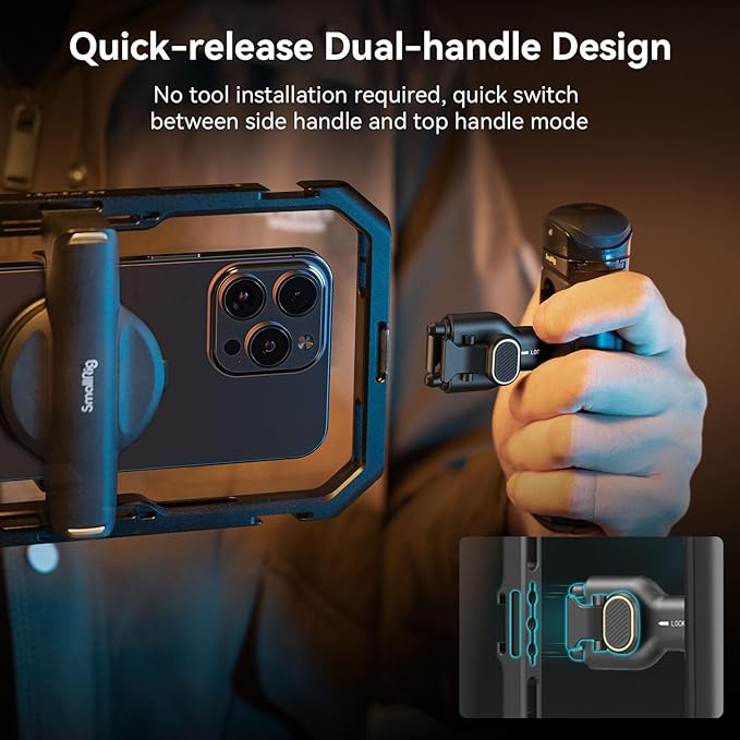 SmallRig Universal Quick Release Phone Cage Kit Basic, Aluminum Smartphone Video Rig Kit with Wireless Control Dual Handles and Phone Clip, for MagSafe, for iPhone 17 16 15 for Samsung for Pixel