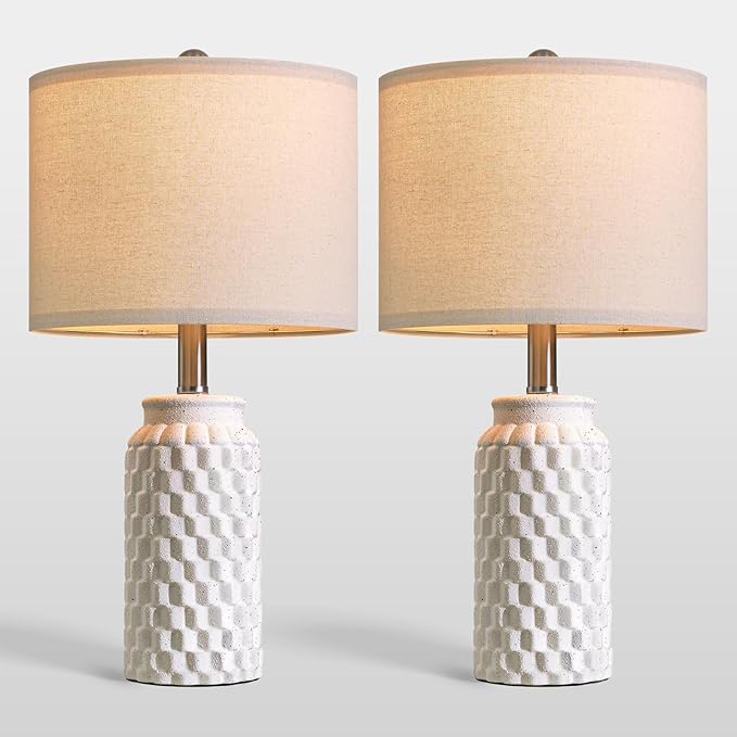 USumkky 20.5" Ceramic Table Lamps Set of 2 - Modern Farmhouse & Boho Style, Bedside Nightstand Lamps for Bedroom, Living Room End Table Lamps, Small Desk Lamp(Matte White)