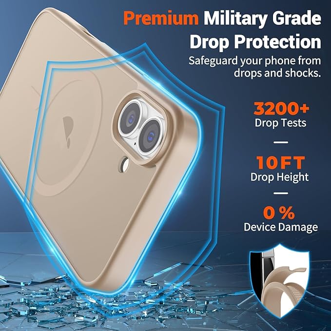 SUPFINE Magnetic for iPhone 16 Case (Compatible with MagSafe)(Military Grade Drop Protection) Translucent Matte Shockproof with Anti-Fingerprint Phone Cover,Desert Gold