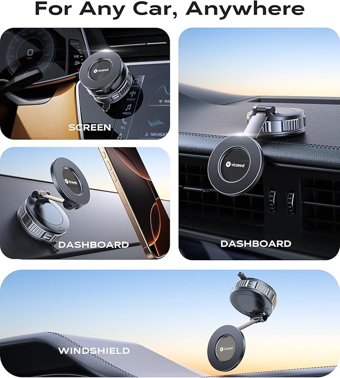 VICSEED 2026 Upgraded Car Phone Holder for Magsafe Car Mount [85 LBS Strongest Suction] Vacuum Magnetic Phone Holders for Your Car 360° Adjustable Car Phone Mount for iPhone 17 Pro Max 16 15 14 13 12