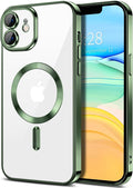 Hython Magnetic Clear for iPhone 11 Case with Camera Lens Protector [Compatible with MagSafe] Luxury Plating Edge Slim Soft TPU Cover Protective Phone Case for iPhone 11 6.1", Deep Green