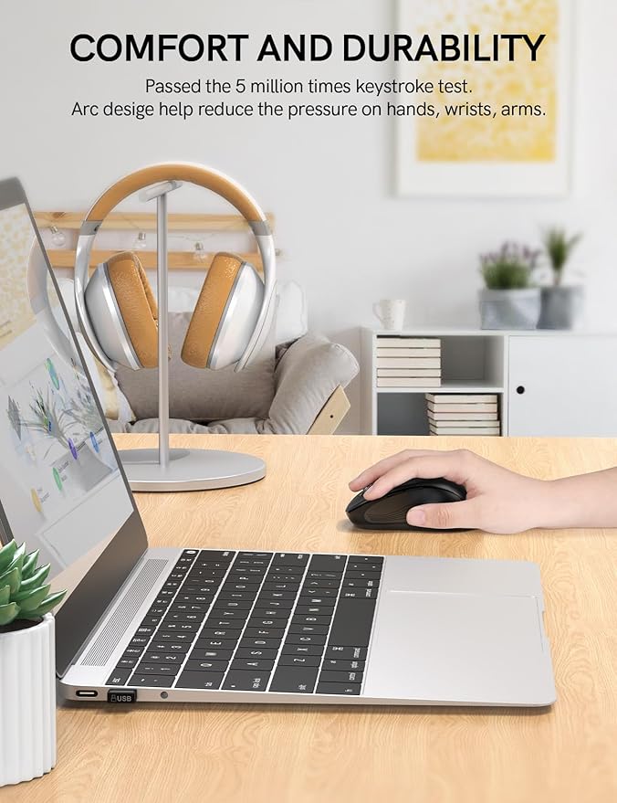 Trueque Wireless Mouse, 2.4GHz Ergonomic Mouse for Laptop & PC, Silent Portable Computer Mice with Back & Forward Buttons, USB-C Adapter for Windows/Mac, M01 (Black)
