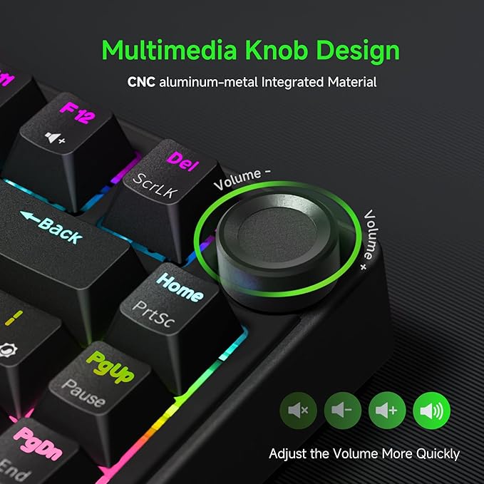 RK ROYAL KLUDGE R75 Wired Mechanical Gaming Keyboard, 75% Hot-Swap Mechanical Keyboard Volume Knob, Soft Pre-lubed Tactile Brown Switch