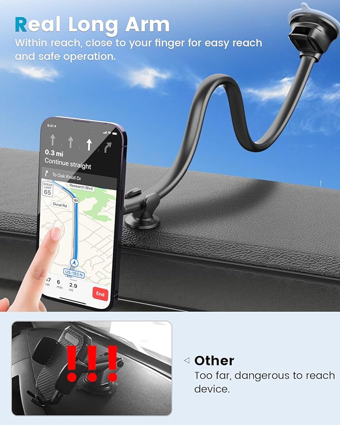 APPS2Car for MagSafe Car Mount Magnetic Phone Holder Upgraded 14-Inch Long Arm Suction Cup Windshield Mount fits iPhone 17 Pro Max Plus 16 15 14 13 12 Mini