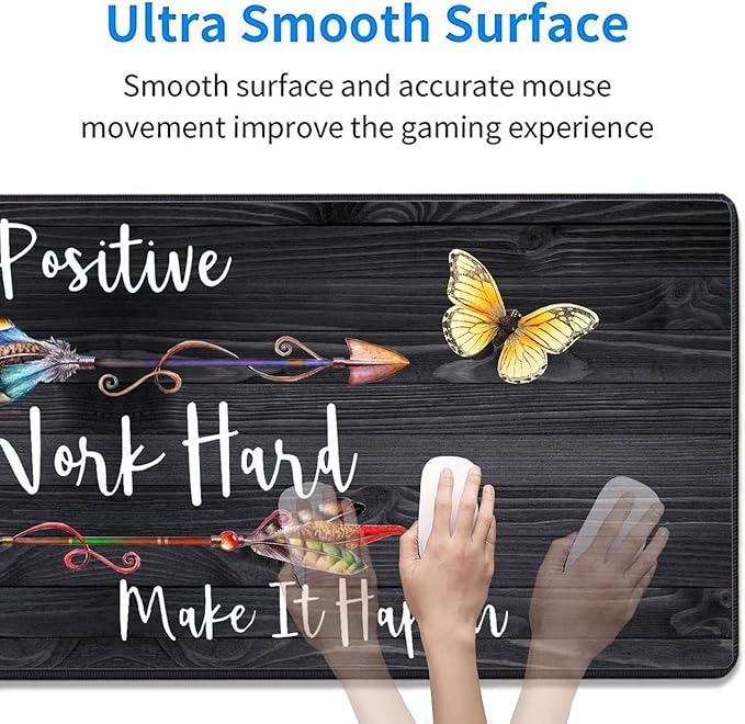 3 Piece Mouse Pad Set with Stitched Edge Large Anti-Slip Mouse Pad Desk Pad Keyboard Pad + Wrist Rest Pad + Coaster, Memory Foam Wrist Rest for Office/Home, Stay Positive Work Hard and Make It Happen