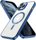 Hython Magnetic Clear for iPhone 11 Pro Max Case with Camera Lens Protector [Compatible with MagSafe] Plating Edge Slim Soft TPU Cover Protective Phone Case for iPhone 11 Pro Max, Matte Deep Blue
