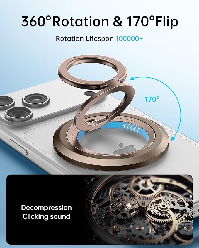 SYNCWIRE for MagSafe Ring Phone Holder, 360° Rotation Magnetic Cell Phone Grip Dual-Sided Magnets Phone Ring Kickstand Compatible with iPhone 17 16 15 14 13 12 Pro Max MagSafe, Android, Samsung etc.