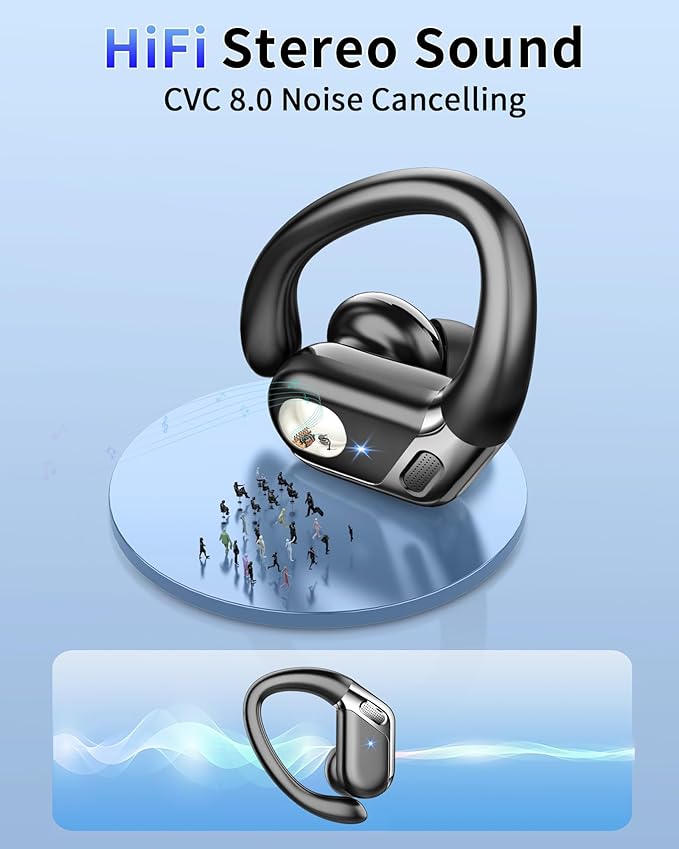 Wireless Earbuds, 2026 Bluetooth 5.4 Headphones Sport, Bluetooth Earbuds with ENC Noise Canceling Mic, 50H Stereo Wireless Headphones IP7 Waterproof with Earhooks, Dual LED Display for Workout/Running