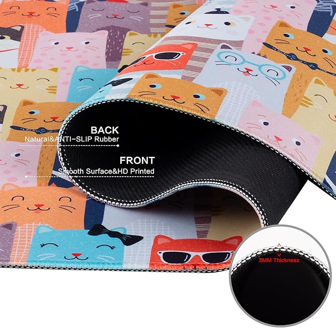 Large Mouse Pad Gaming, Desk Mat for Desktop, Cute Funny Cat Non-Slip Big Mousepad Desk Pad, 31.5" x 15.7"