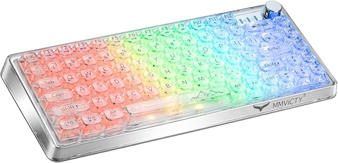 MY-V82 75% Tri-Mode Wireless Mechanical Gaming Keyboard, Bluetooth 5.0/2.4GHz/USB-C，Keyboard with Knob， RGB Backlit, Hot-Swappable, Electroplated Metal Case, for Win/Mac Gamers
