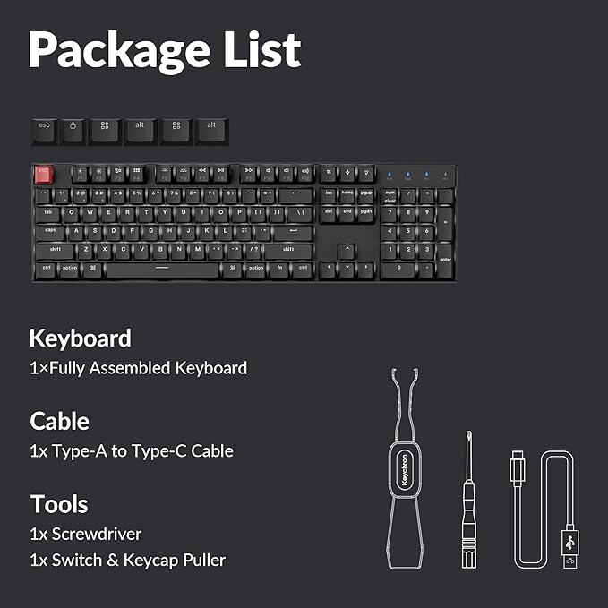 Keychron K10 Version 2 Full Size 104 Keys Bluetooth Wireless Mechanical Gaming Keyboard for Mac Windows Super Brown Switch White LED Backlight/USB C Wired Computer Keyboard