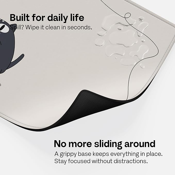Pixio Mouse Pads - 36 x 16 inch XXL Playful Cats (Center) Beige Multifunctional Large Desk Mats for Gaming, Office, Desktop Anti-Slip Waterproof Washable Computer Mouse Mat