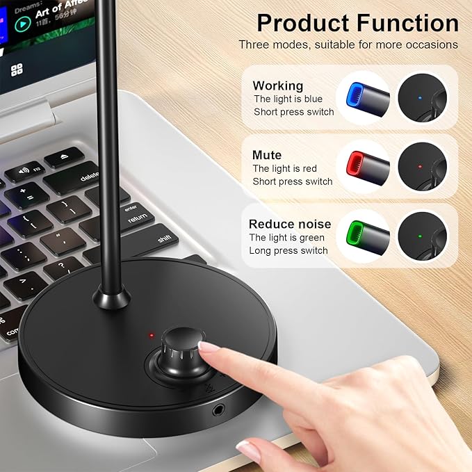 Aokeo USB Desktop Microphone, Computer Microphone for PC with Noise Cancellation & Click to Mute Function for Recording, Gaming, Podcasting, Streaming, YouTube, Mac, Laptop