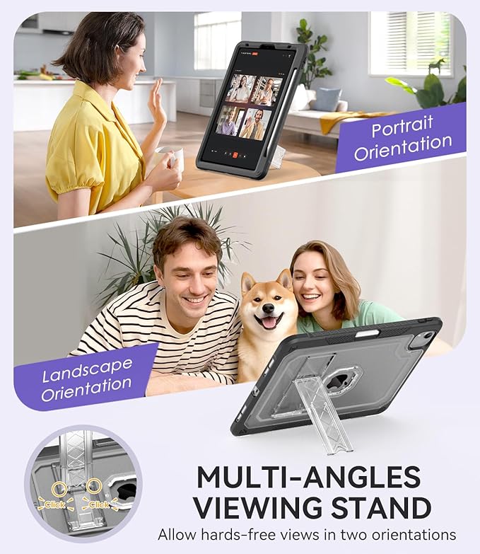 ZoneFoker Case for iPad Air 5th/ 4th Generation Case (2022/2020) 10.9'', for iPad Pro 11 Inch (4th/3rd/2nd/1st Gen), Hard Sturdy Slim Cover for iPad Air 5 4 th with Pencil Holder/Stand, Black