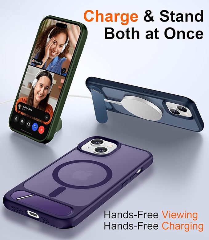 Magnetic Compatible with iPhone 14 Case/iPhone 13 Case,[Built-in Invisible Kickstand][Compatible with MagSafe][Military Grade Shockproof] Slim Translucent Matte Phone Case for iPhone 14/13 6.1"