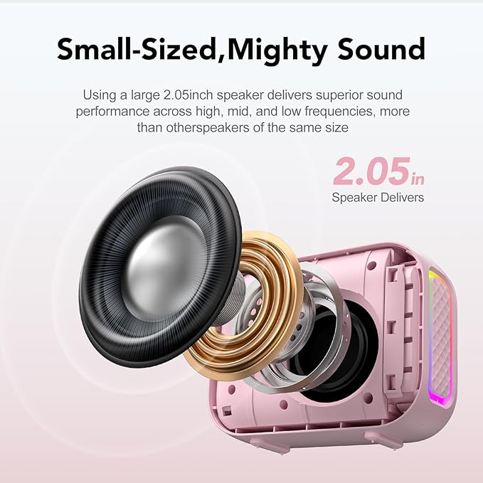 Portable Bluetooth Speaker Waterproof Gift: IPX5 HD Sound Up to 24H Playtime, TWS Pairing, Wireless Speakers with Lights, Mom Gifts, Outdoor|Travel| Camping|Pool|Beach Essentials Accessories-Pink