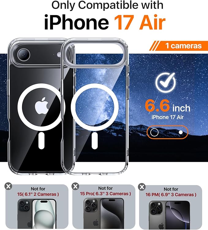 Magnetic for iPhone Air Case 2025,[Anti-Slip][Compatible with MagSafe][Military Grade Drop Protection] Shockproof Protective Translucent Matte Phone Case for iPhone 17 Air Case,Clear