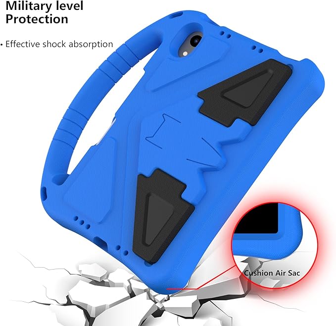 Kids Case for Apple iPad mini 7 2024/ iPad mini 6 2021 8.3", EVA Durable Shockproof Handle Kickstand Lightweight Kids Friendly Cover Case with Shoulder Strap, Blue