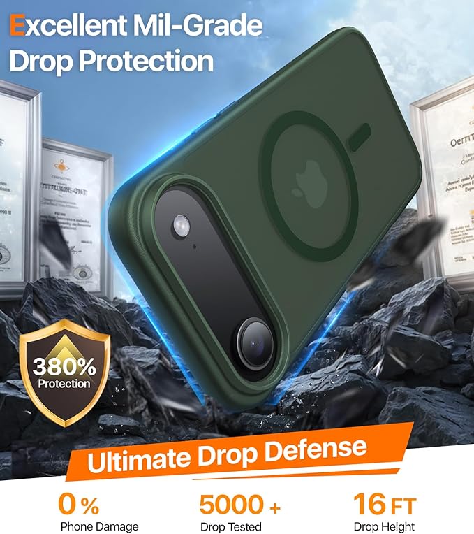 Magnetic for iPhone Air Case 2025,[Anti-Slip][Compatible with MagSafe][Military Grade Drop Protection] Shockproof Protective Translucent Matte Phone Case for iPhone 17 Air Case,Forest Green