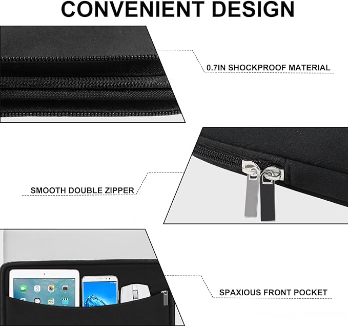 17-17.3 Inch Laptop Sleeve, Shockproof Protective Carrying Computer Cover Bag with Accessory Pocket, Portable Laptop Case Compatible with HP, Dell, Lenovo, Lenovo, Acer, Black