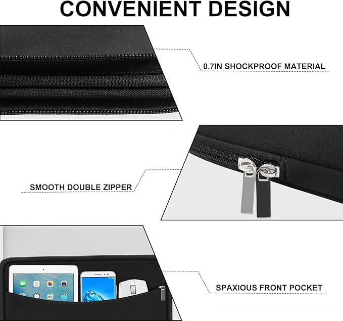 Laptop Sleeve 13.3 inch, Shockproof Protective Briefcase Carrying Computer Cover Bag with Accessory Pocket Portable Laptop Case Compatible with MacBook Air Pro 13.3 inch 14 inch, Black