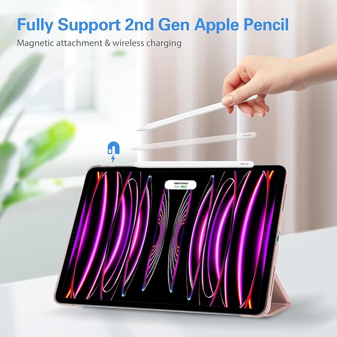 ProCase Smart Case for iPad Pro 12.9 2022/2021/2020/2018, Slim Stand Hard Back Shell Smart Cover for iPad Pro 12.9" 6th Gen/5th Gen/4th Gen/3rd Gen -Pink