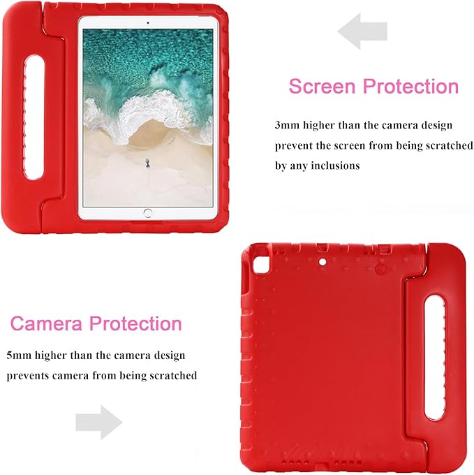 Kids Case for iPad Pro 10.5" 2017 & iPad Air 3rd Gen 10.5 inch 2019, with Rotating Handle/Stand Soft Shockproof EVA Drop Proof Lightweight Kids Girl Boy Kickstand Protective Cover,Red