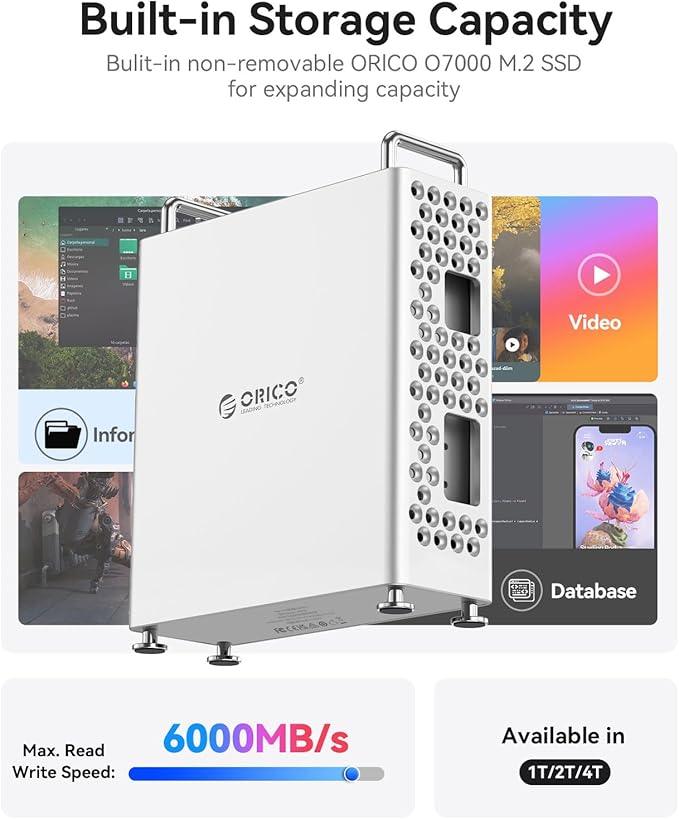 ORICO Mini Pro Thunderbolt 5 SSD Enclosure 1TB, 80Gbps USB-C NVMe External Hard Drive, Compatible with Windows/Mac/Linux, Aluminum Portable Storage with TB5 Cable (MST5P-1T)