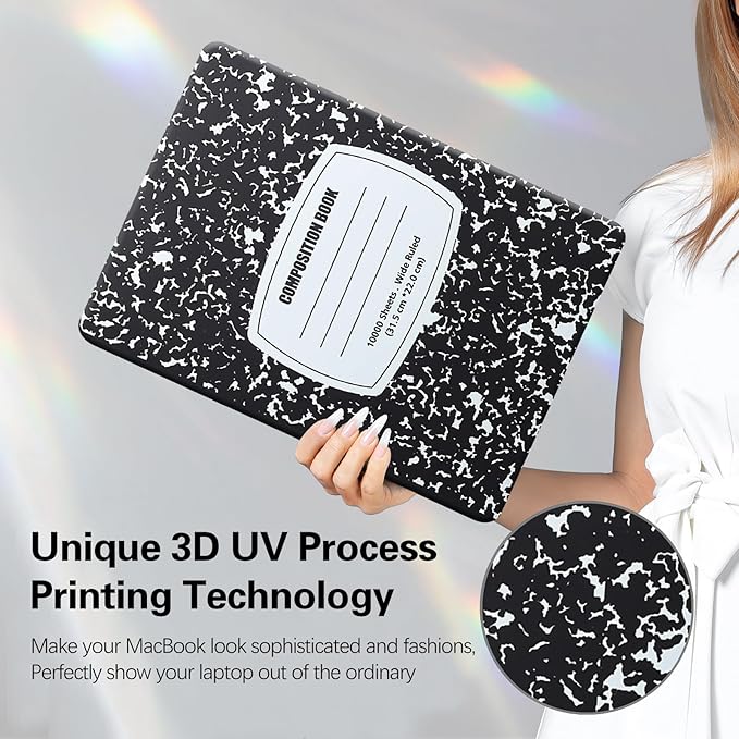 Funut for MacBook Air 13 inch M5 2026 2025-2022 M4 M3 M2 A3449 A3240 A3113 A2681, Plastic Laptop Hard Shell Case & Keyboard Cover for M2 M3 M4 M5 MacBook Air 13 inch,Composition Book