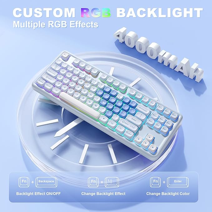 YUNZII B87 Wireless Mechanical Keyboard,QMK/VIA Programmable,TKL Layout 87 Keys,BT/2.4G/USB-C,Hot Swap Gasket Mount RGB Backlit Gaming with Wrist Rest for Win/Mac (Blue Heart, Cocoa Cream V2)
